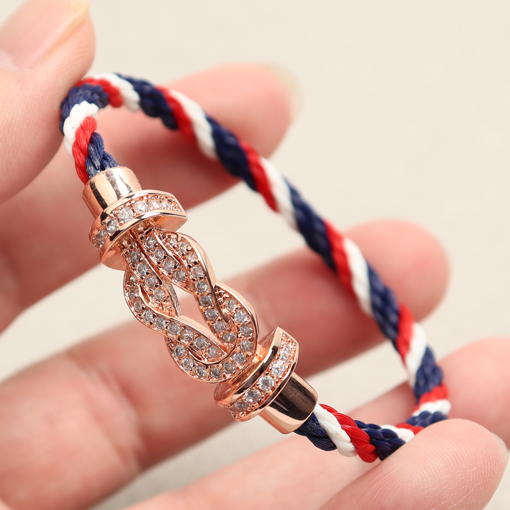 ROPESX Navy/Red/White Color Nylon Bracelets with Horseshoe Buckle For Girl Gift