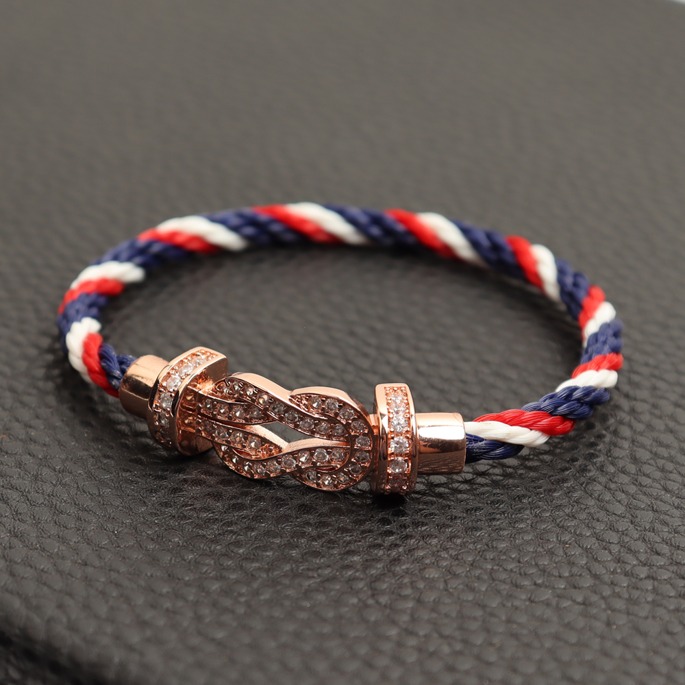 ROPESX Navy/Red/White Color Nylon Bracelets with Horseshoe Buckle For Girl Gift