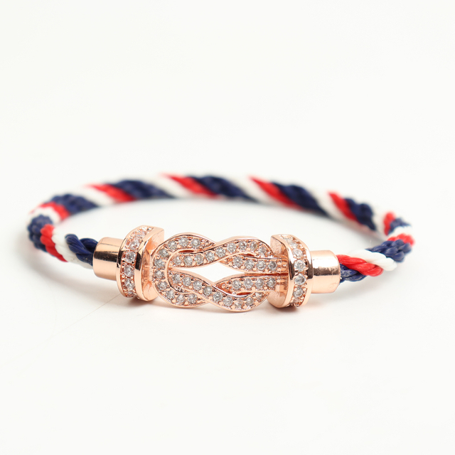 ROPESX Navy/Red/White Color Nylon Bracelets with Horseshoe Buckle For Girl Gift