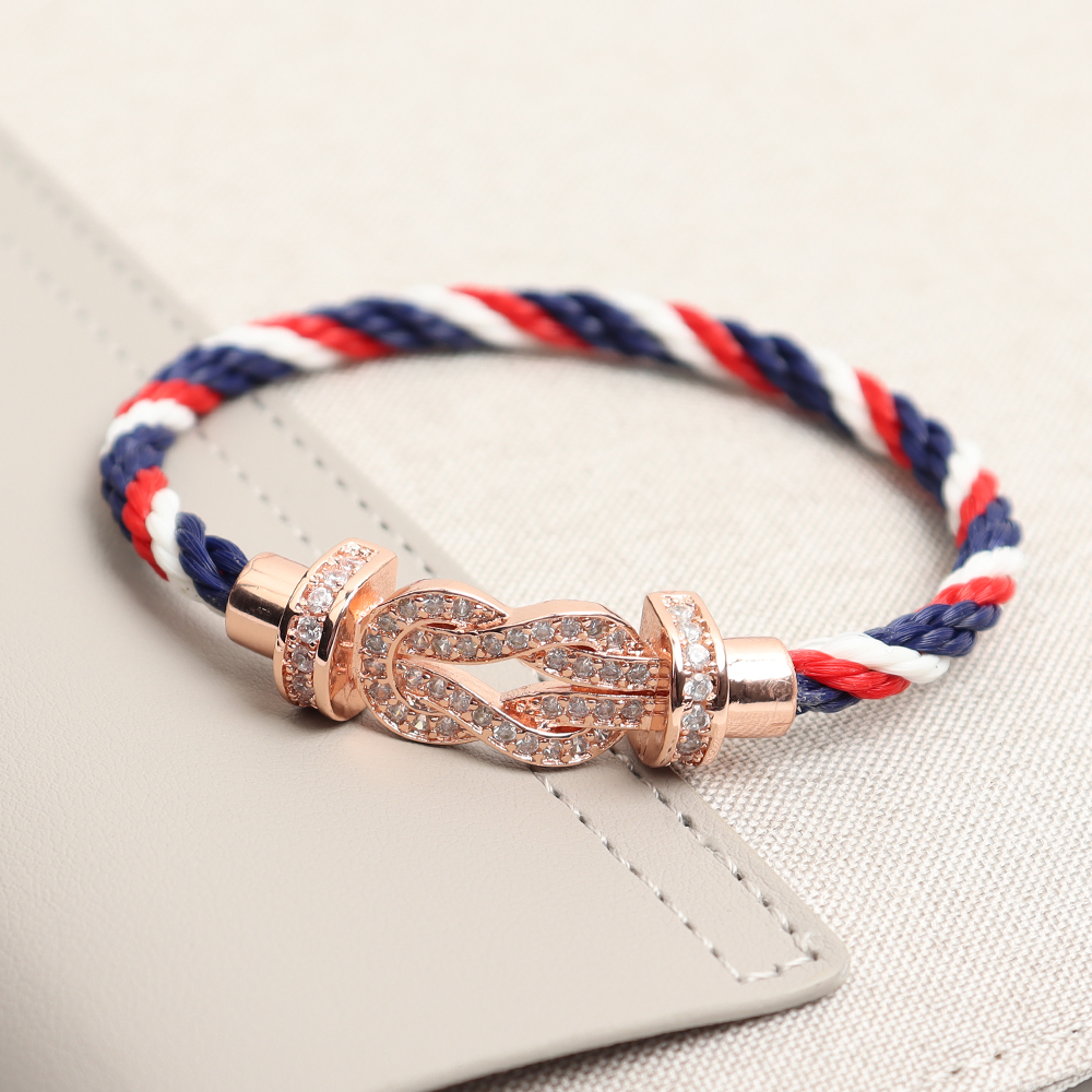 ROPESX Navy/Red/White Color Nylon Bracelets with Horseshoe Buckle For Girl Gift