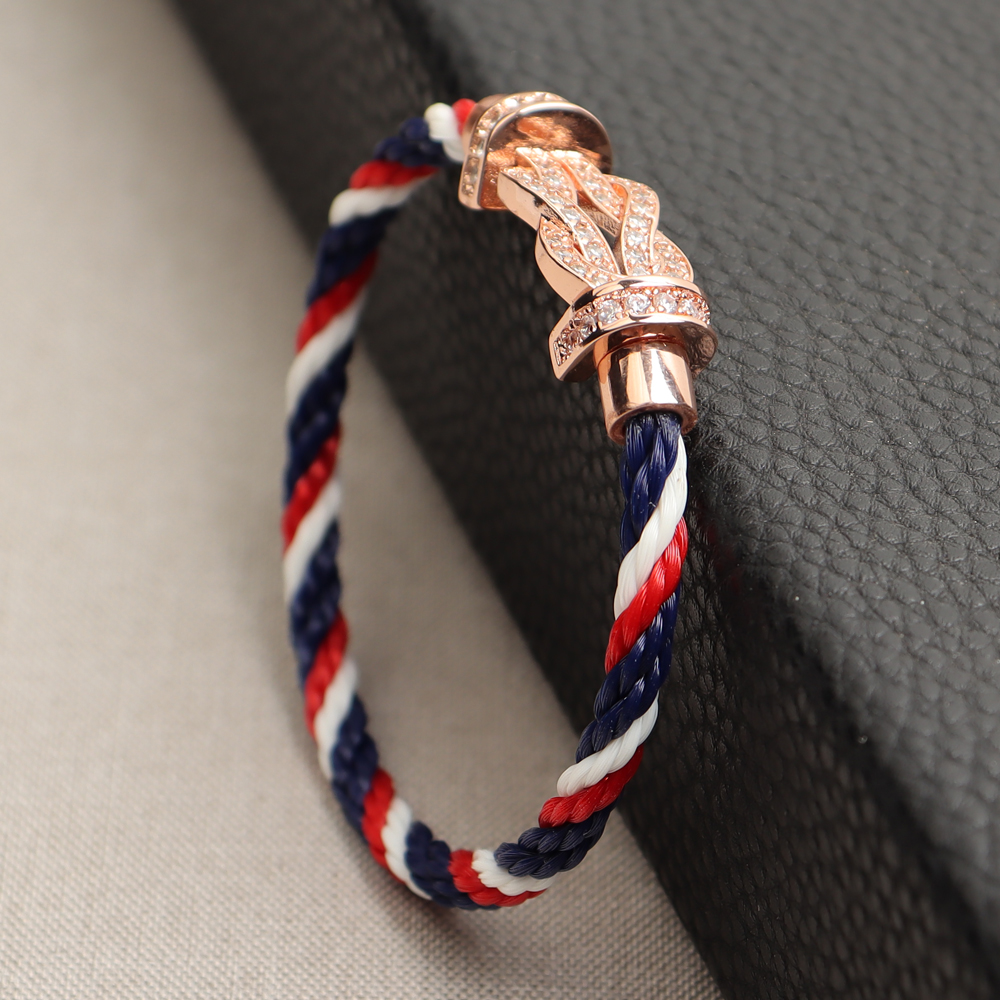 ROPESX Navy/Red/White Color Nylon Bracelets with Horseshoe Buckle For Girl Gift
